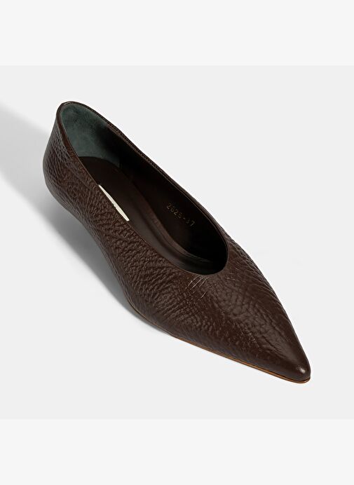 Kadın Kahve İnce Kısa Topuklu Deri Ayakkabı - Görsel 6