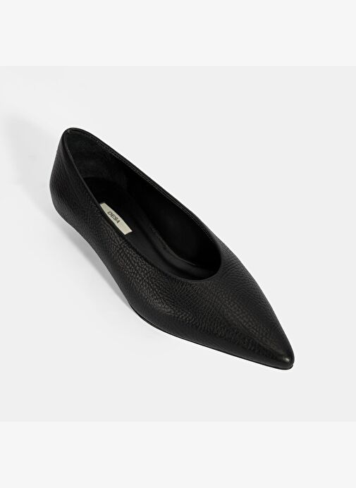 Kadın Siyah İnce Kısa Topuklu Deri Ayakkabı - Görsel 6