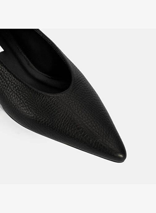 Kadın Siyah İnce Kısa Topuklu Deri Ayakkabı - Görsel 7