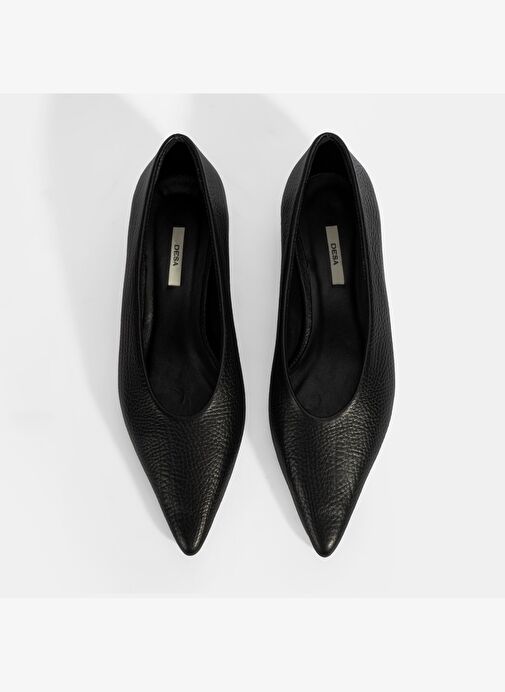 Kadın Siyah İnce Kısa Topuklu Deri Ayakkabı - Görsel 8