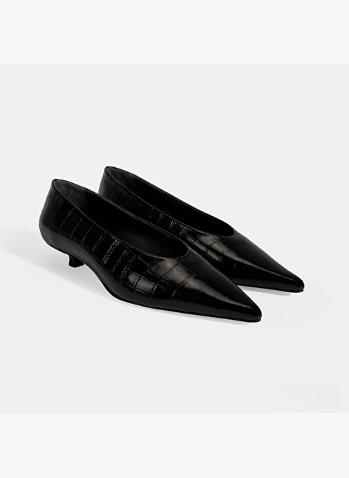 Kadın Siyah Kroko Baskılı Topuklu Ayakkabı - Görsel 2