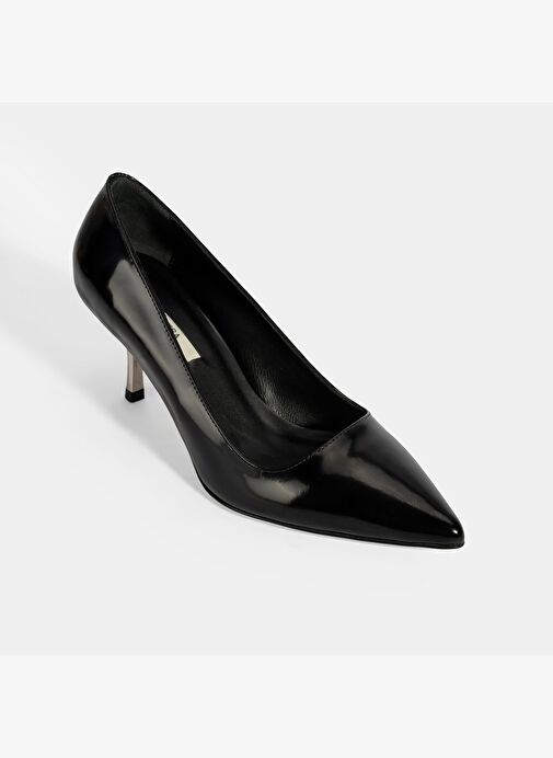 Kadın Siyah Metal Topuk Detaylı Rugan Abiye Ayakkabı - Görsel 6