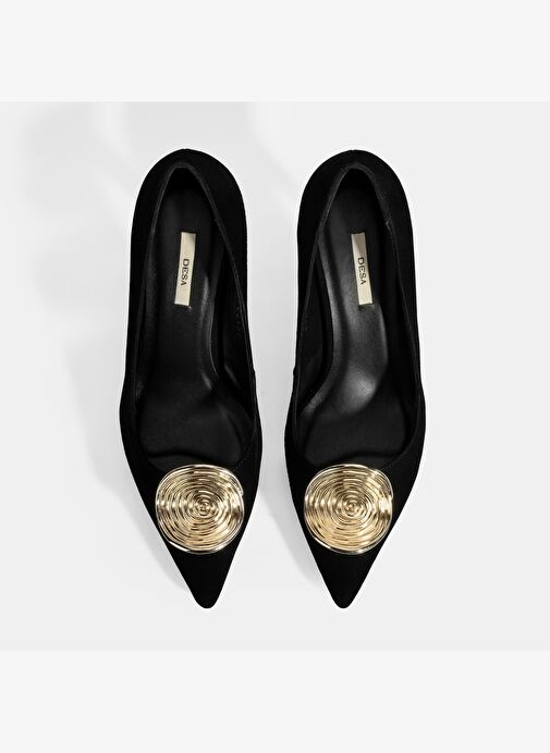 Kadın Siyah Gold Toka Detaylı Süet Topuklu Ayakkabı - Görsel 9