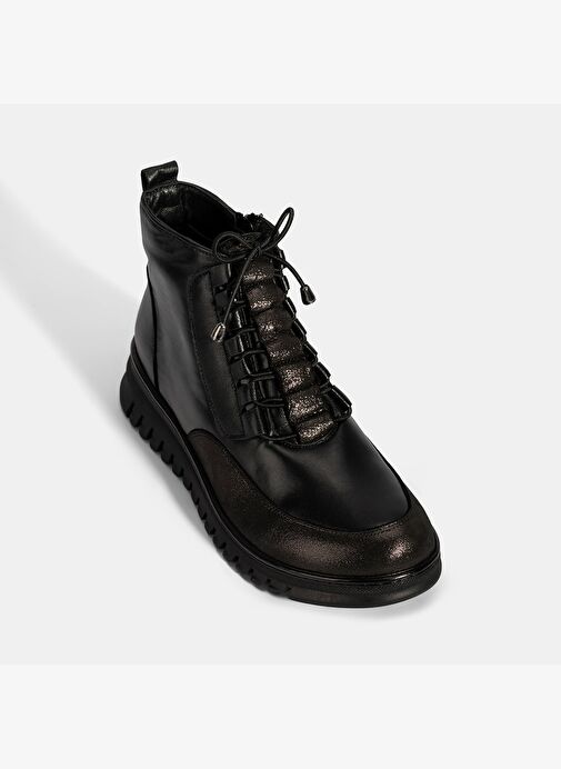 Kadın Siyah Bağcıklı DesaComfort Deri Bot - Görsel 7