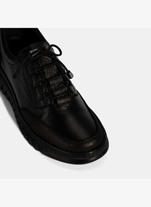 Kadın Siyah Bağcıklı DesaComfort Deri Sneaker - Görsel 7