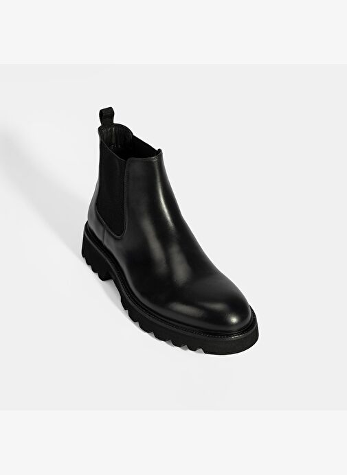 Erkek Siyah Lastik Detaylı Deri Bot - Görsel 6