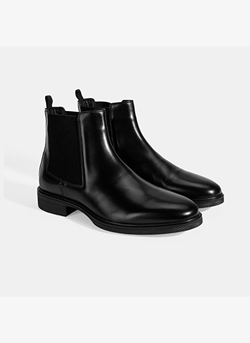 Erkek Siyah Lastik Detaylı Deri Bot - Görsel 2