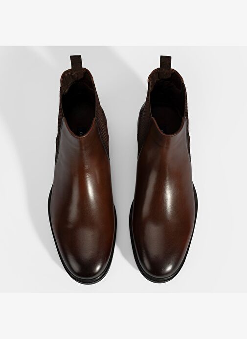 Erkek Taba Lastik Detaylı Deri Bot - Görsel 8