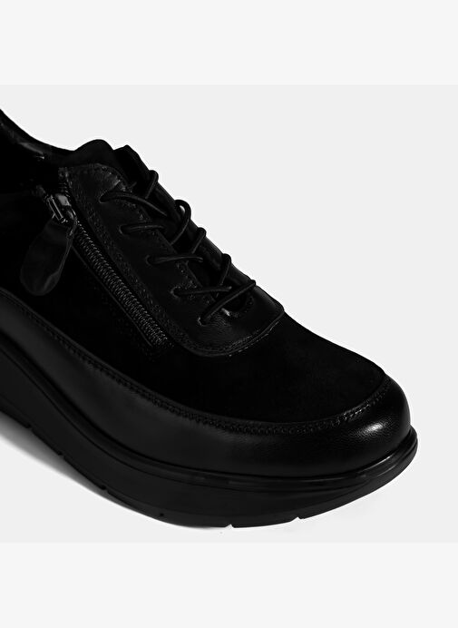 Kadın Siyah Bağcıklı DesaComfort Deri Sneaker - Görsel 7