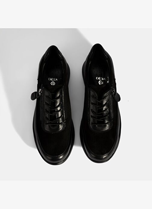 Kadın Siyah Bağcıklı DesaComfort Deri Sneaker - Görsel 8