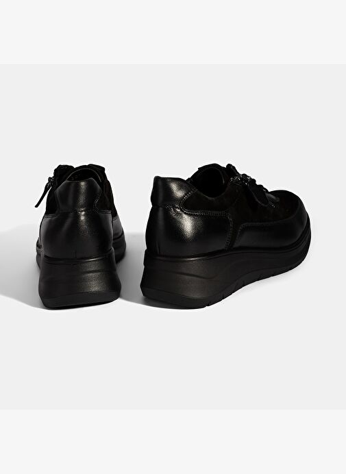 Kadın Siyah Bağcıklı DesaComfort Deri Sneaker - Görsel 9