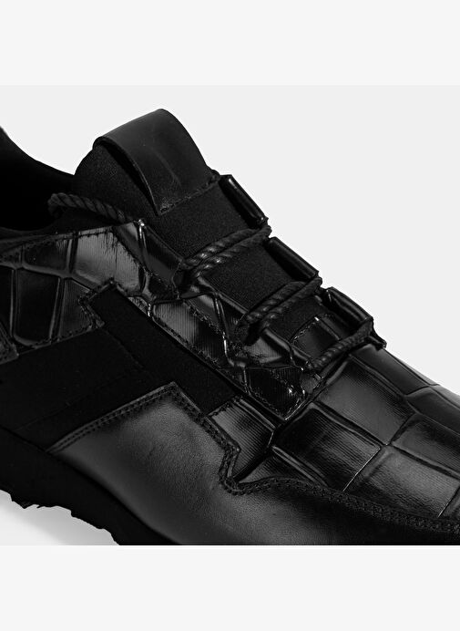 Erkek Siyah Kroko Baskılı Bağcıklı Deri Spor Ayakkabı - Görsel 7