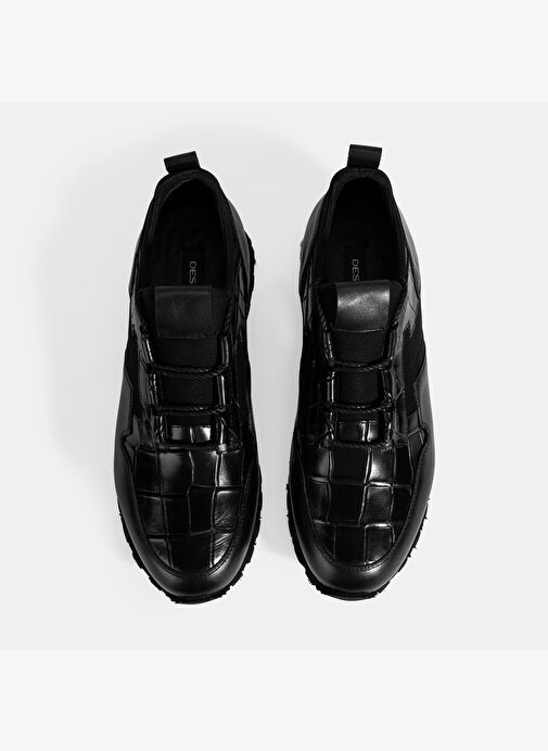 Erkek Siyah Kroko Baskılı Bağcıklı Deri Spor Ayakkabı - Görsel 8
