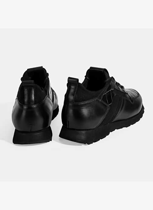 Erkek Siyah Kroko Baskılı Bağcıklı Deri Spor Ayakkabı - Görsel 9