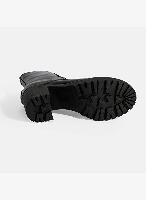 Kadın Siyah Bağcıklı Kalın Topuklu Deri Bot - Görsel 6