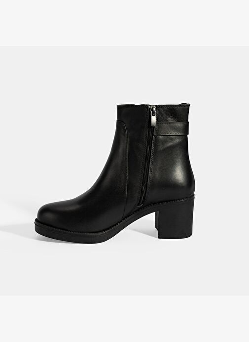 Kadın Siyah Metal Toka Detaylı Topuklu Deri Bot - Görsel 4