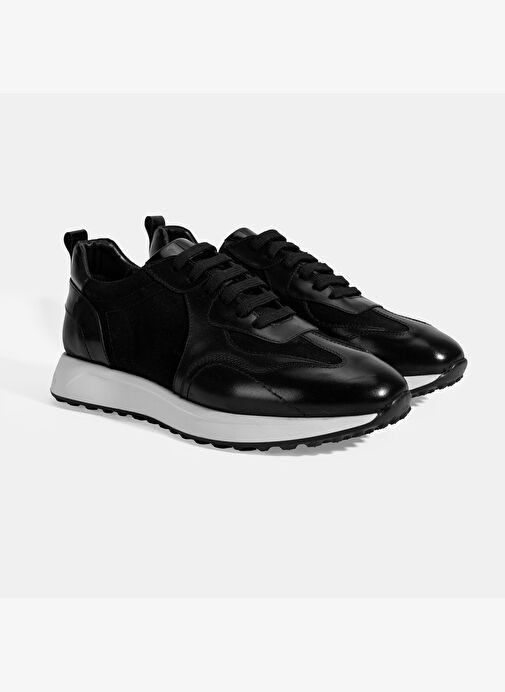 Erkek Siyah Bağcıklı Deri Spor Ayakkabı - Görsel 2