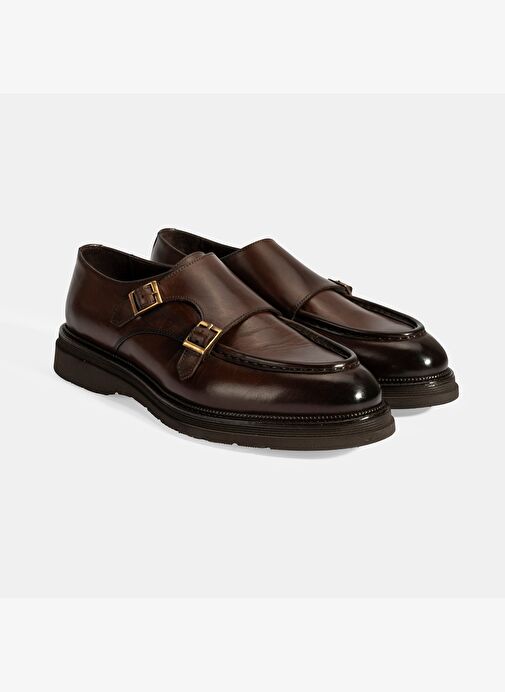 Erkek Kahve Metal Toka Detaylı Deri Klasik Ayakkabı - Görsel 2