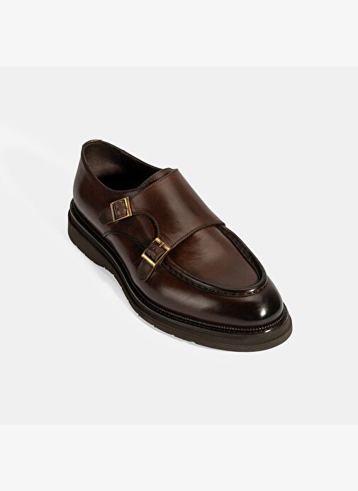 Erkek Kahve Metal Toka Detaylı Deri Klasik Ayakkabı - Görsel 6
