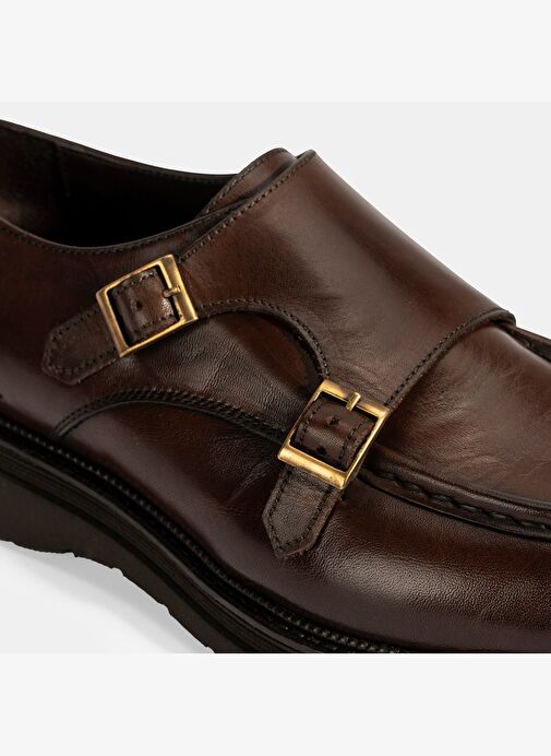 Erkek Kahve Metal Toka Detaylı Deri Klasik Ayakkabı - Görsel 7