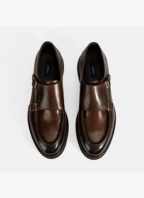 Erkek Kahve Metal Toka Detaylı Deri Klasik Ayakkabı - Görsel 8