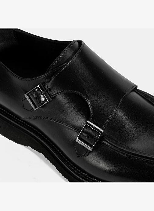 Erkek Siyah Metal Toka Detaylı Deri Klasik Ayakkabı - Görsel 7