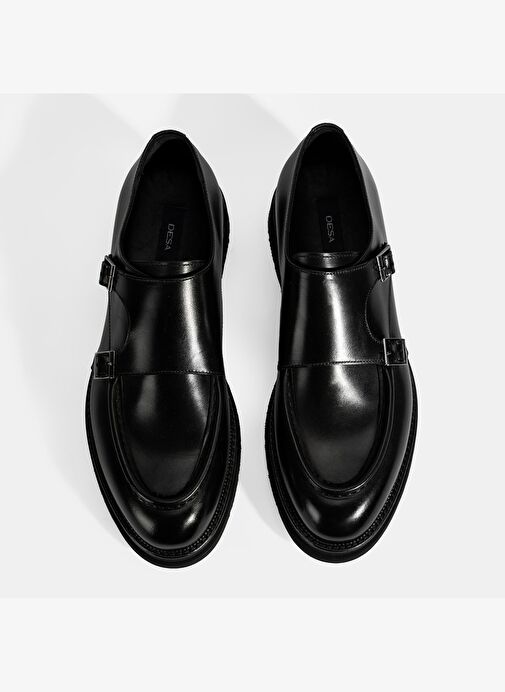 Erkek Siyah Metal Toka Detaylı Deri Klasik Ayakkabı - Görsel 8