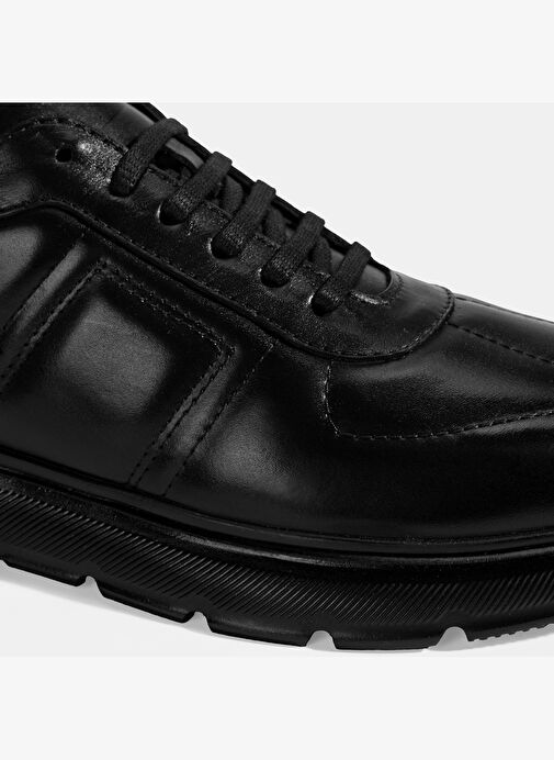 Erkek Siyah Bağcıklı Deri Spor Ayakkabı - Görsel 7