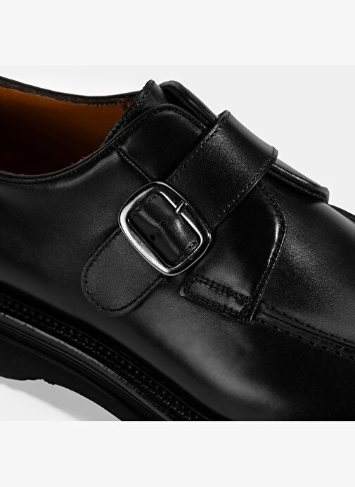 Erkek Siyah Ayarlanabilir Tokalı Deri Günlük Ayakkabı - Görsel 7