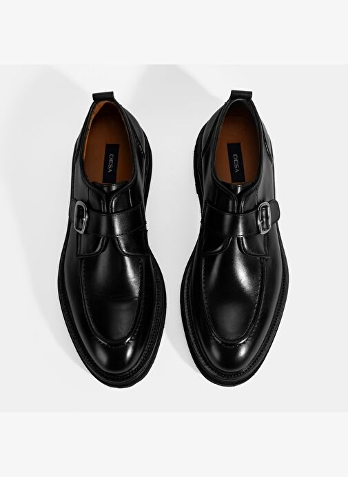Erkek Siyah Ayarlanabilir Tokalı Deri Günlük Ayakkabı - Görsel 8