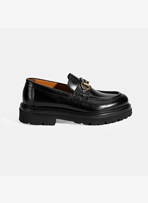 Erkek Siyah Metal Toka Detaylı Deri Loafer - Görsel 3