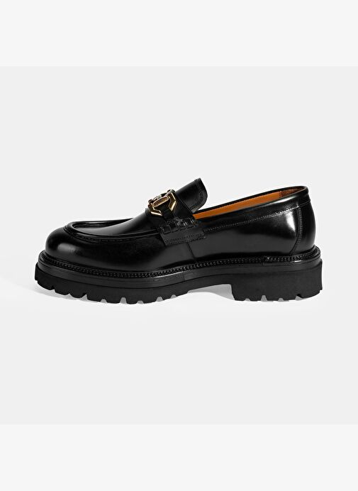 Erkek Siyah Metal Toka Detaylı Deri Loafer - Görsel 4