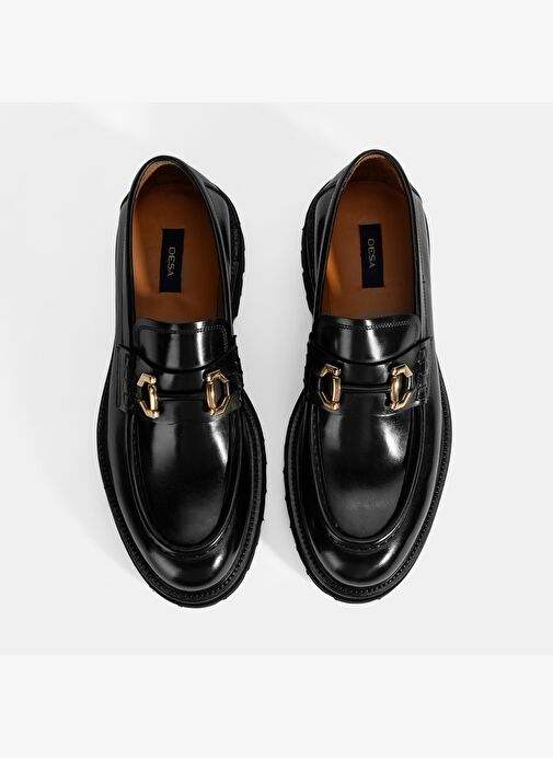 Erkek Siyah Metal Toka Detaylı Deri Loafer - Görsel 8