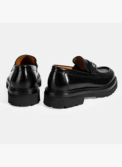 Erkek Siyah Metal Toka Detaylı Deri Loafer - Görsel 9