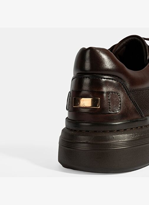 Erkek Kahve Bağcıklı Deri Sneaker - Görsel 7