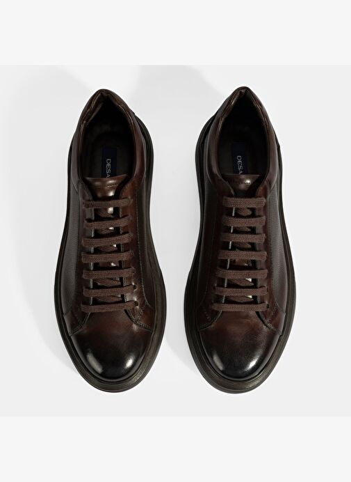 Erkek Kahve Bağcıklı Deri Sneaker - Görsel 8