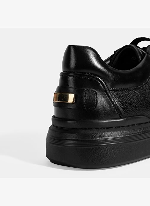 Erkek Siyah Bağcıklı Deri Sneaker - Görsel 5