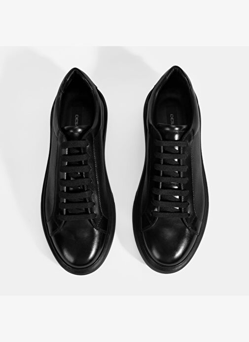 Erkek Siyah Bağcıklı Deri Sneaker - Görsel 6