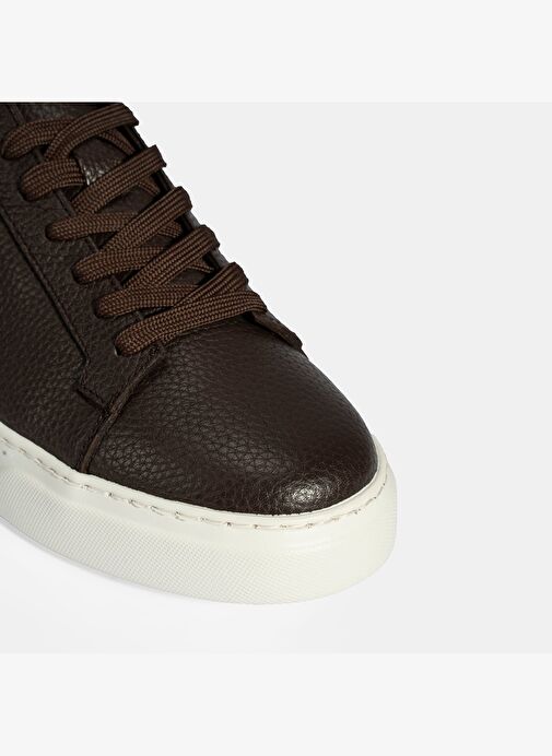 Erkek Kahve Bağcıklı Deri Sneaker - Görsel 7