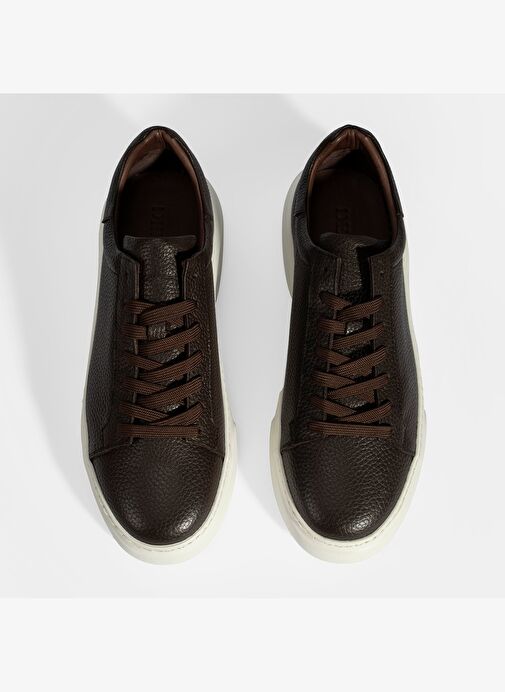 Erkek Kahve Bağcıklı Deri Sneaker - Görsel 8