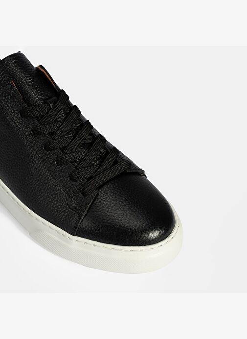 Erkek Siyah Bağcıklı Deri Sneaker - Görsel 7