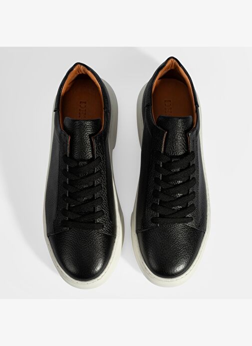 Erkek Siyah Bağcıklı Deri Sneaker - Görsel 8