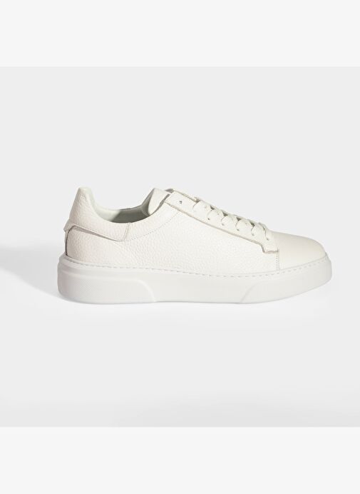 Erkek Beyaz Bağcıklı Deri Sneaker - Görsel 3