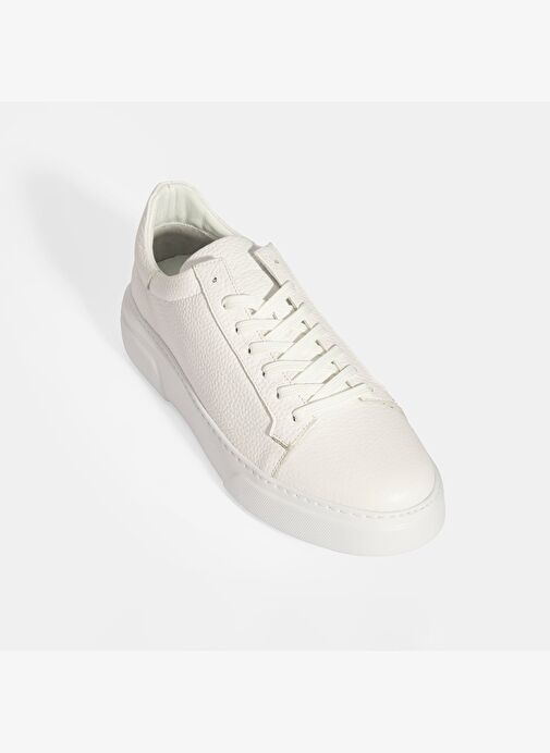Erkek Beyaz Bağcıklı Deri Sneaker - Görsel 6