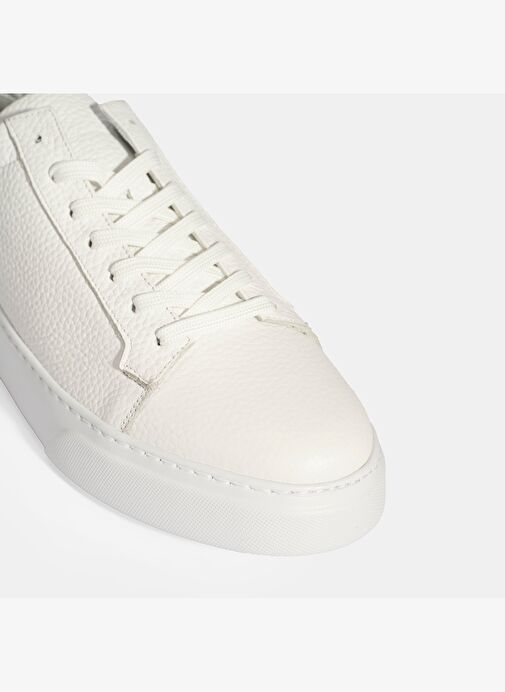 Erkek Beyaz Bağcıklı Deri Sneaker - Görsel 7