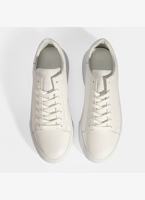 Erkek Beyaz Bağcıklı Deri Sneaker - Görsel 8