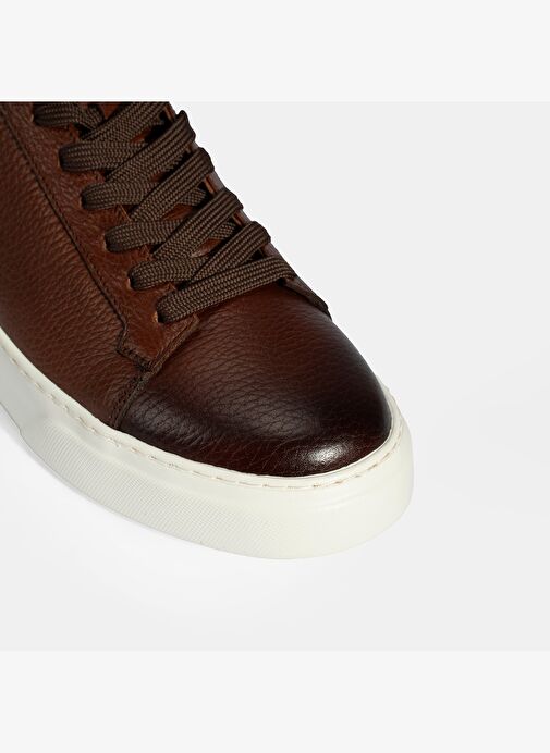 Erkek Taba Bağcıklı Deri Sneaker - Görsel 7