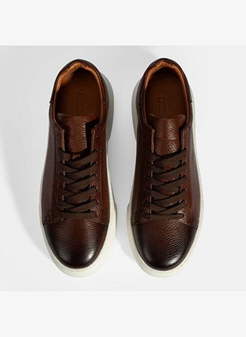 Erkek Taba Bağcıklı Deri Sneaker - Görsel 8