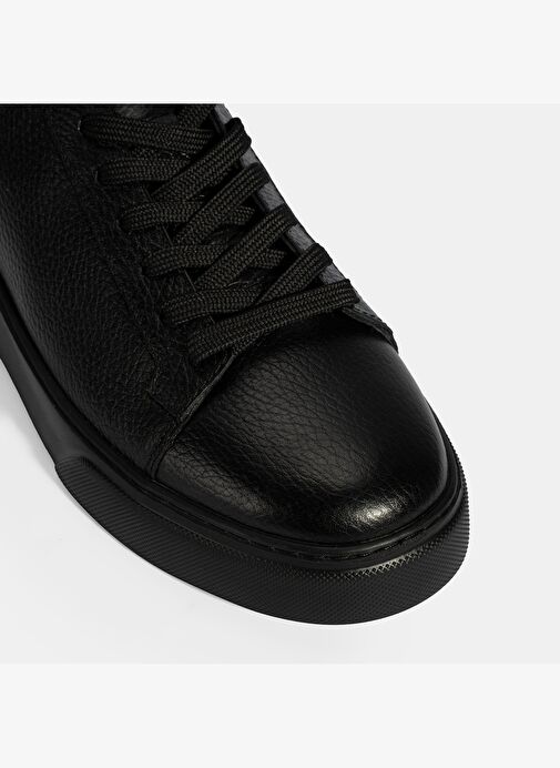 Erkek Siyah Bağcıklı Deri Sneaker - Görsel 7