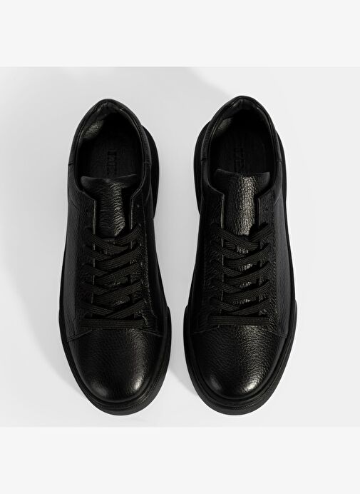 Erkek Siyah Bağcıklı Deri Sneaker - Görsel 8